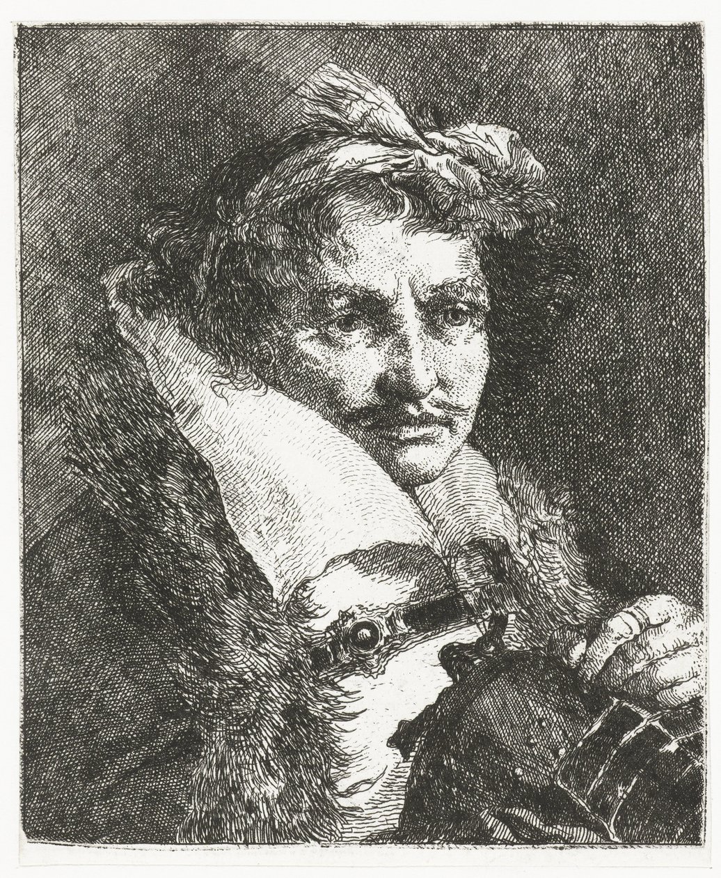 Mann med bart og hjelm Samling av hoder (serietittel) Raccolta di Teste (serietittel) av Giovanni Domenico Tiepolo