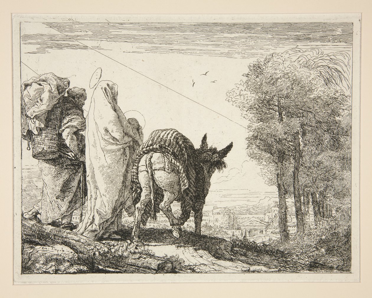 Maria holder barnet sitt i armene, fra serien Idee pittoresche sopra la fuga in Egitto (Flukten til Egypt) av Giovanni Domenico Tiepolo