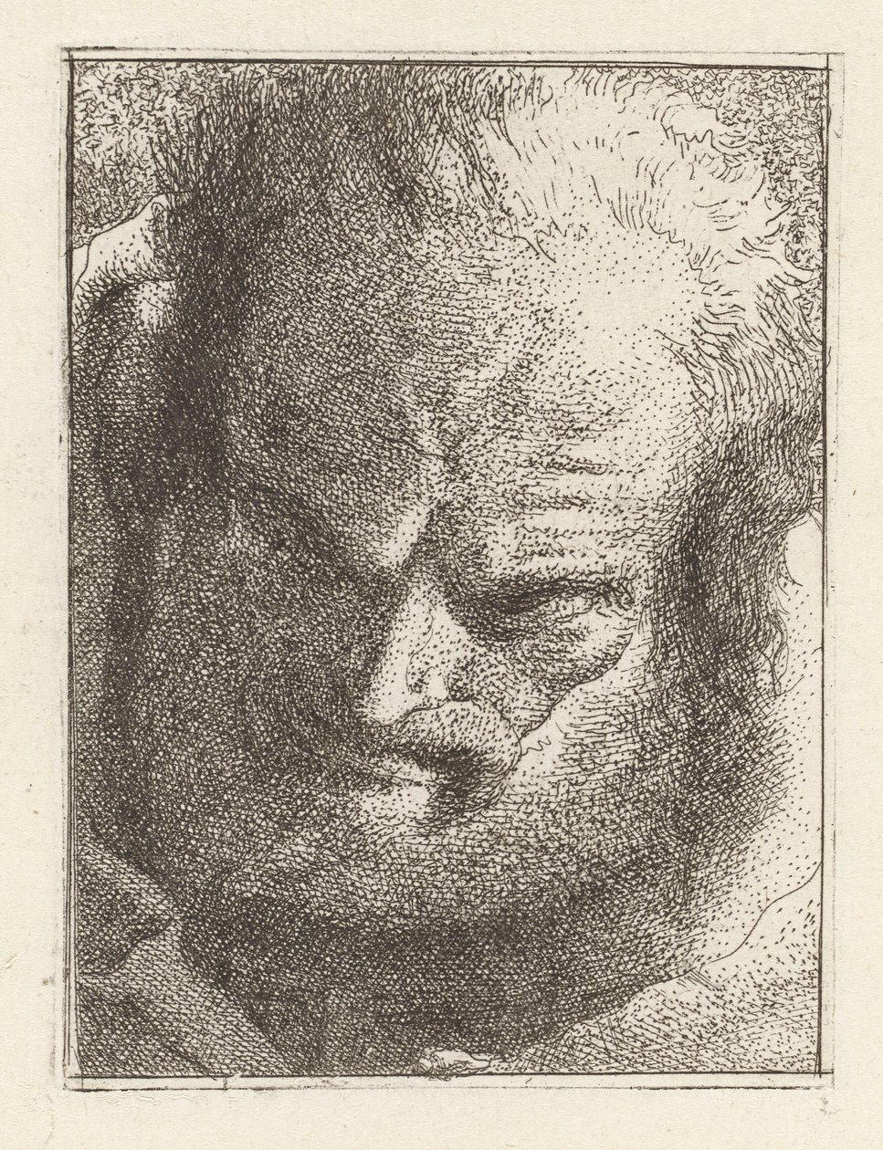 Gammel mann ser nedover, fra Raccolta di Teste (samling av hoder) av Giovanni Domenico Tiepolo