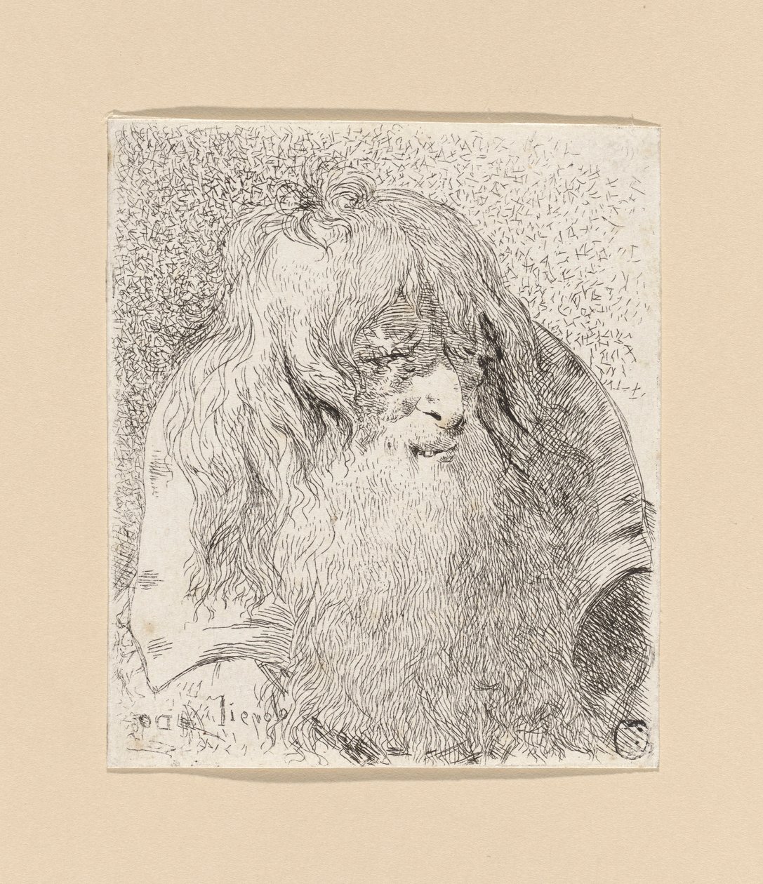 Gammel mann med skjegg og langt hår, fra Raccolta di Teste (Hodersamling) av Giovanni Domenico Tiepolo