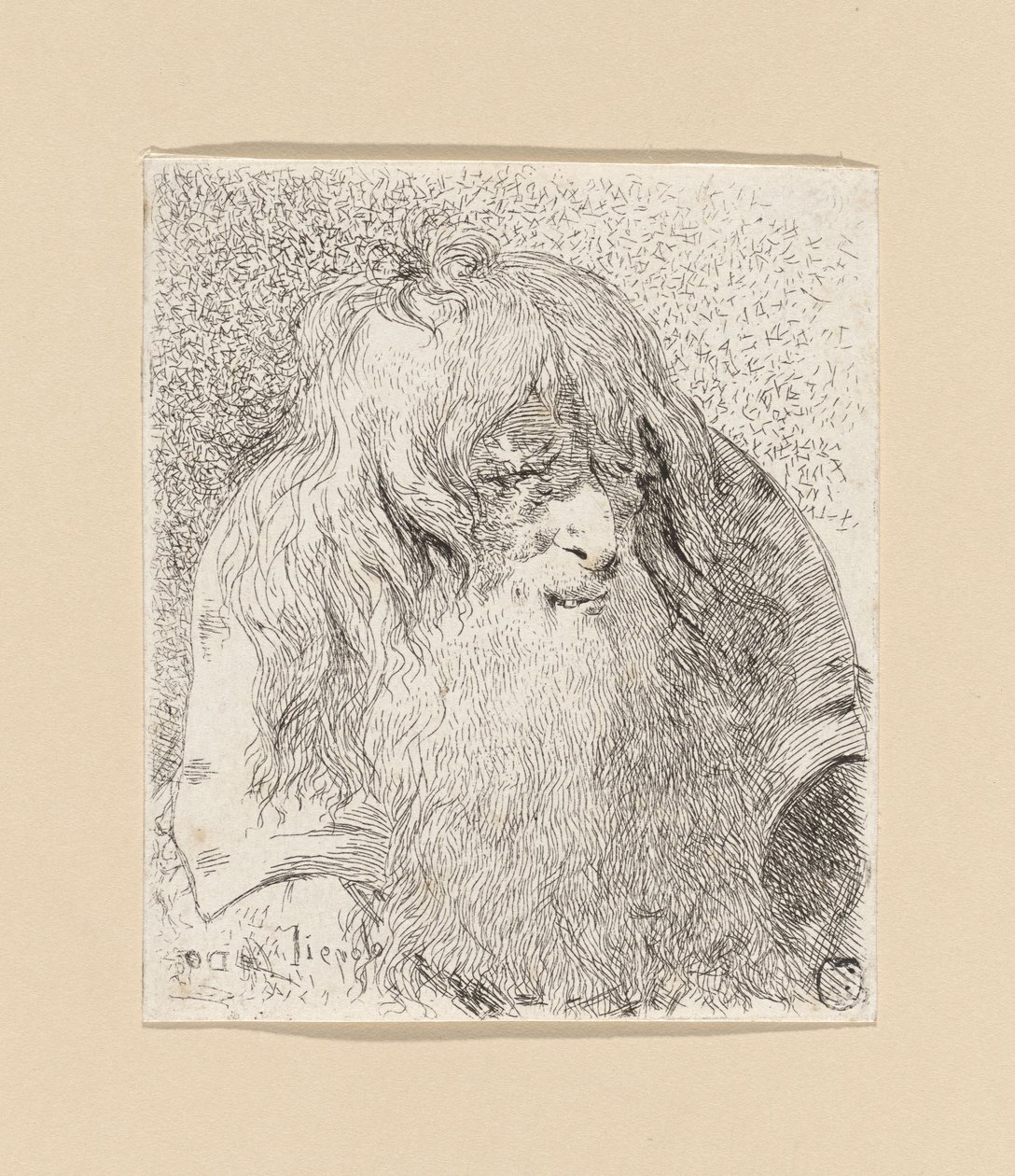 Gammel mann med skjegg og langt hår, fra Raccolta di Teste (Samling av hoder) av Giovanni Domenico Tiepolo