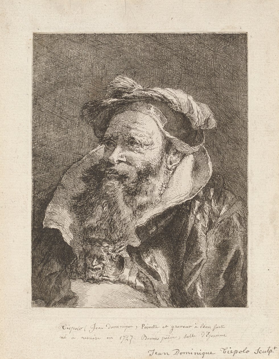 Gammel mann med skjegg, fra Raccolta di Teste (Samling av hoder) av Giovanni Domenico Tiepolo