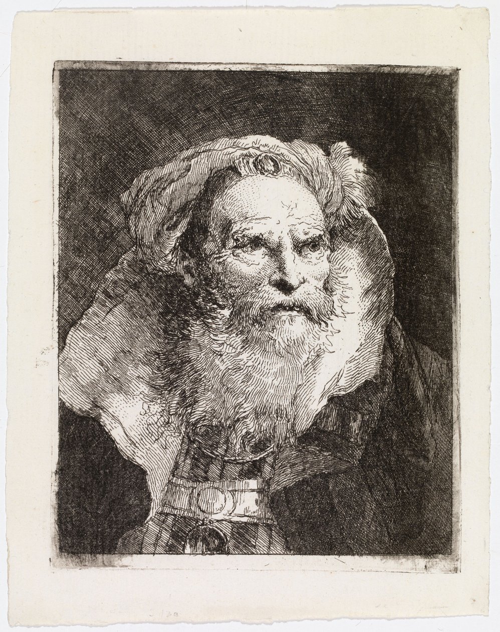 Gammel mann med turban, vendt mot høyre av Giovanni Domenico Tiepolo