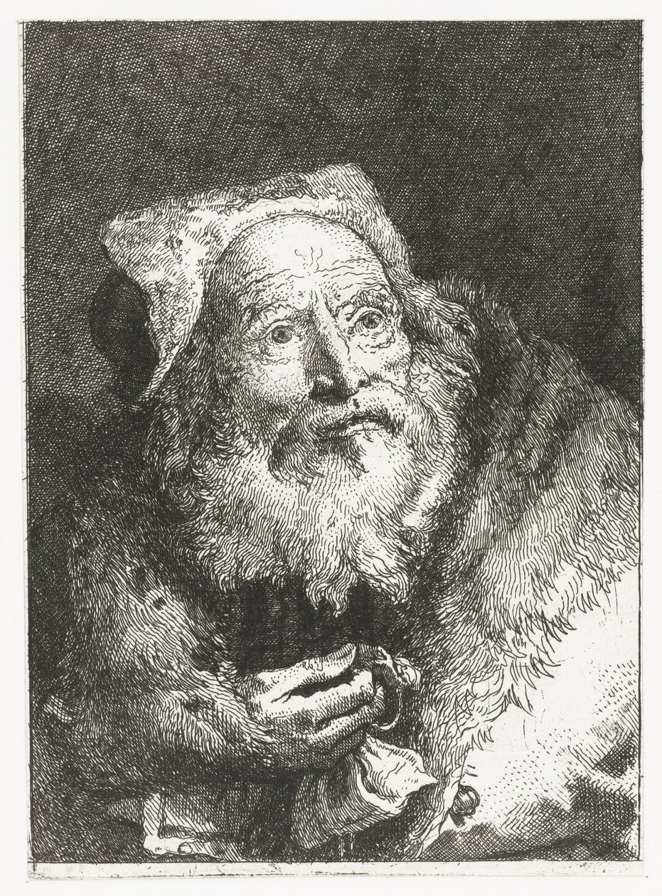 Gammel mann med armbånd i hånden Samling av hoder (serietittel) Raccolta di Teste (serietittel) av Giovanni Domenico Tiepolo