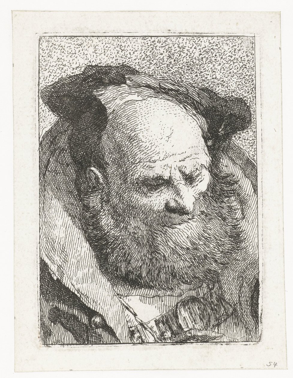 Gammel mann med skjegg Samling av hoder (serietittel) Raccolta di Teste (serietittel) av Giovanni Domenico Tiepolo