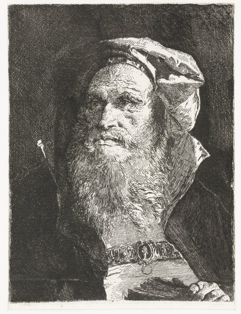 Gammel mann med skjegg og bok Samling av hoder (serietittel) Raccolta di Teste (serietittel) av Giovanni Domenico Tiepolo