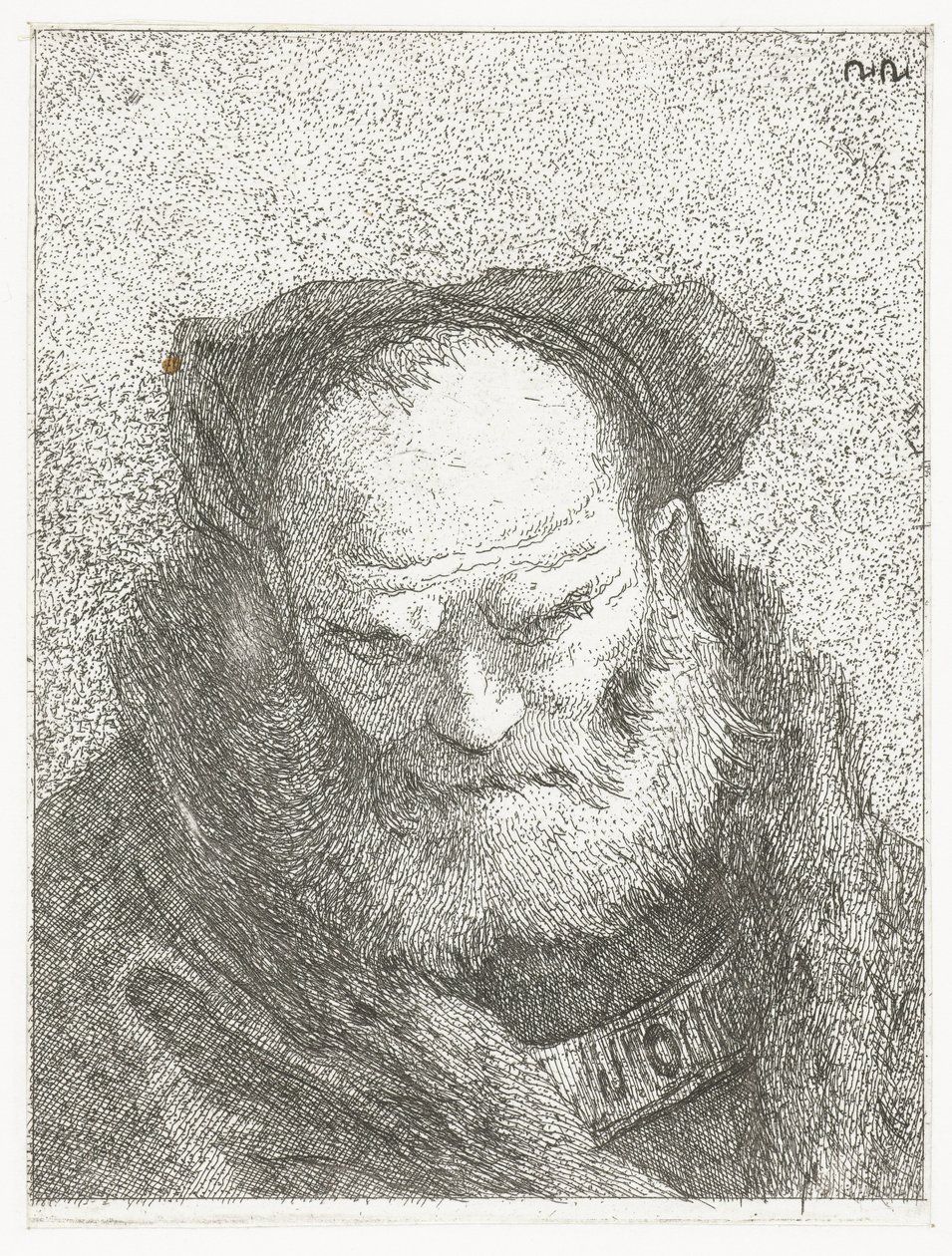 Gammel mann med skjegg og bøyd hode Collection of Heads (serietittel) Raccolta di Teste (serietittel) av Giovanni Domenico Tiepolo