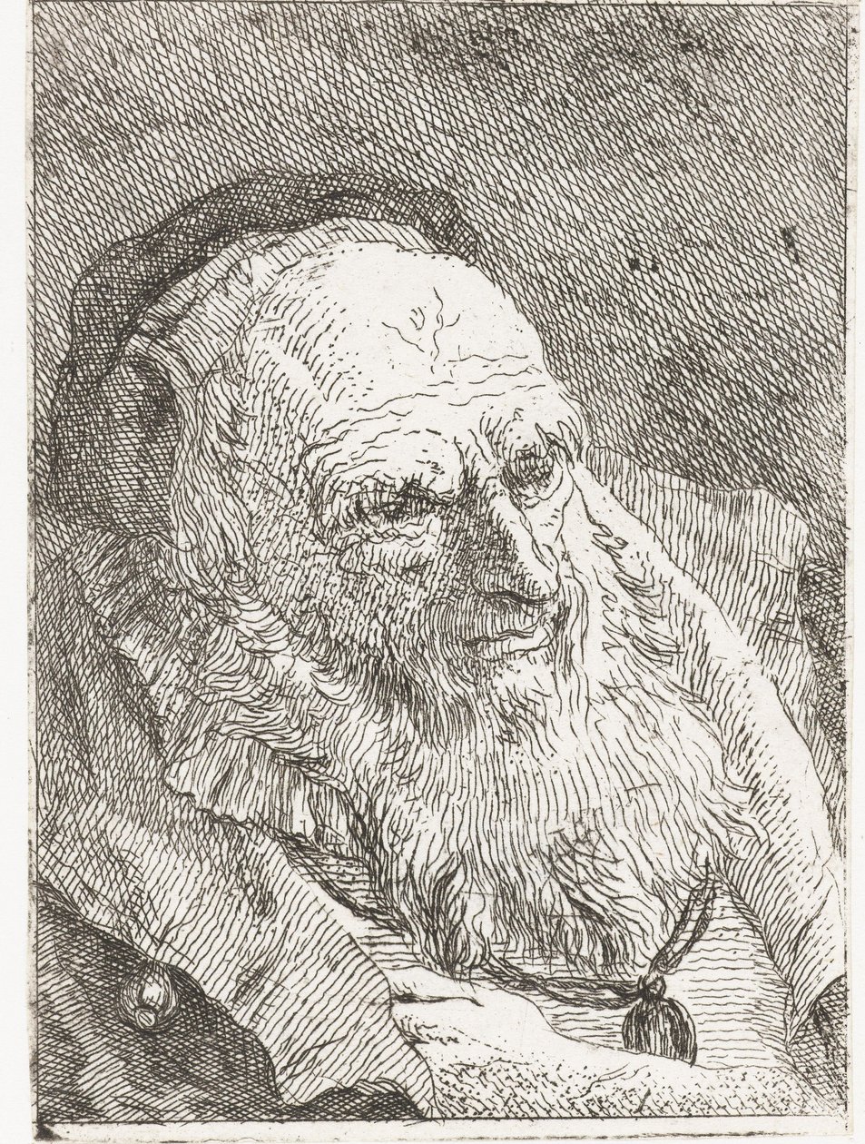 Gammel mann med hånden stukket under kappen av Giovanni Domenico Tiepolo