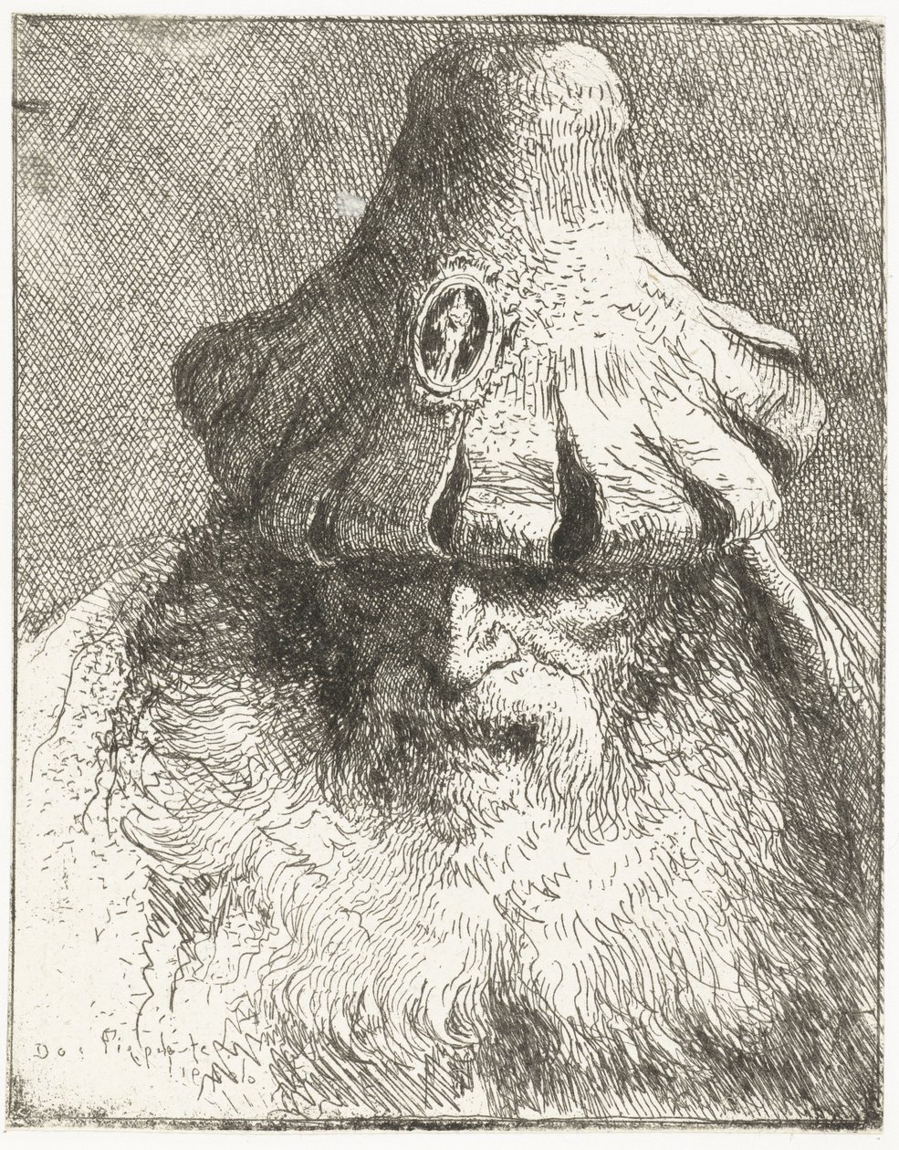 Gammel mann i konisk hatt med spaltekant Samling av hoder (serietittel) Raccolta di Teste (serietittel) av Giovanni Domenico Tiepolo