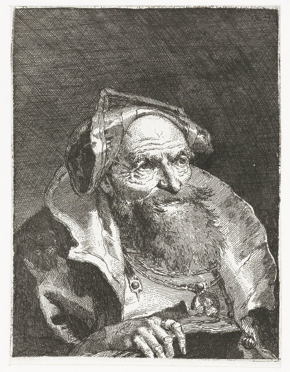 Gammel mann med kjede og bok Samling av hoder (serietittel) Raccolta di Teste (serietittel) av Giovanni Domenico Tiepolo