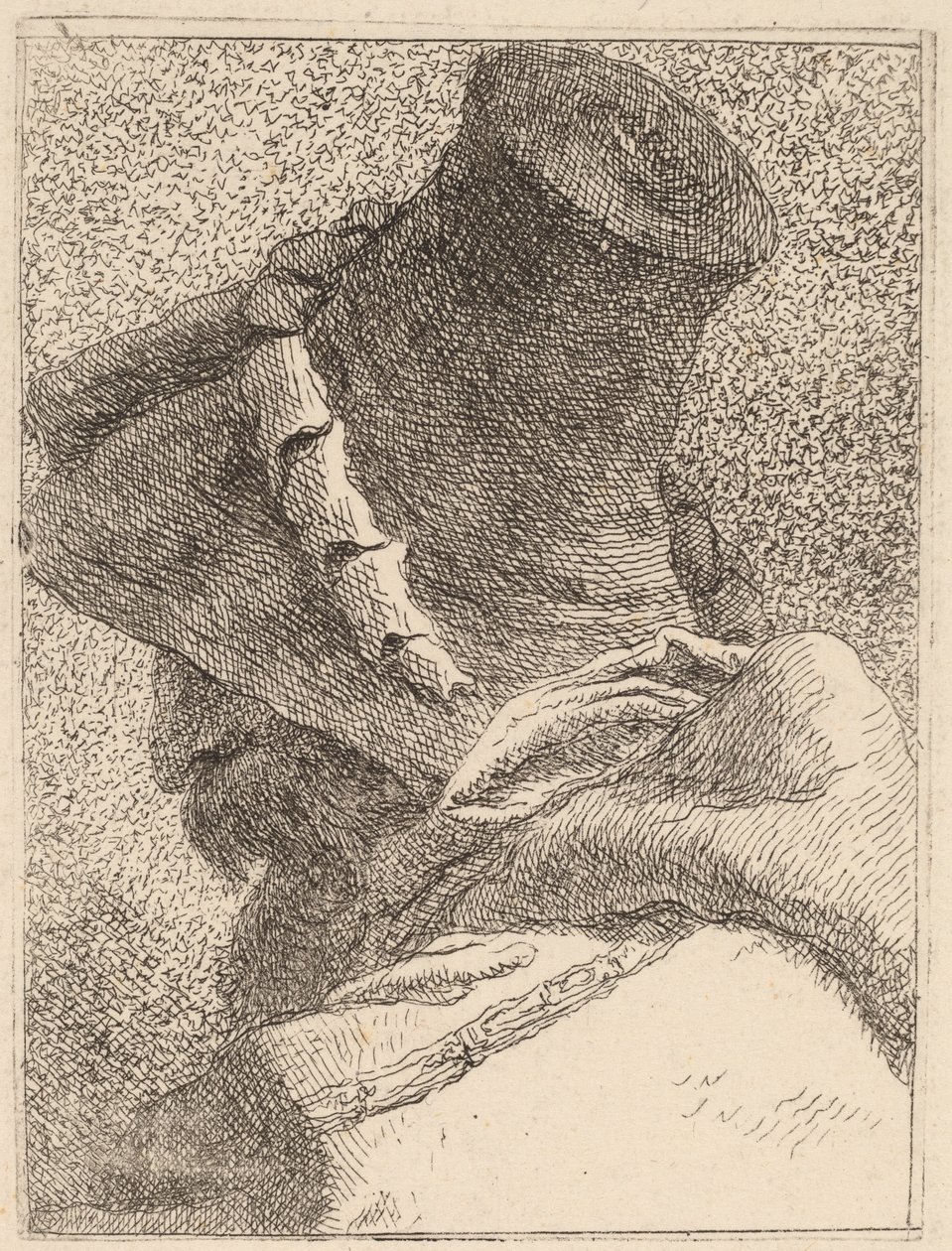 Profil av en gammel mann med hatt av Giovanni Domenico Tiepolo