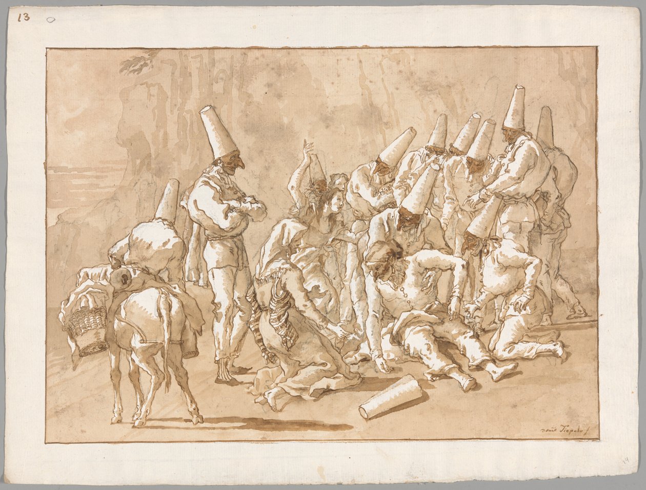 Punchinello kollapser på veien av Giovanni Domenico Tiepolo
