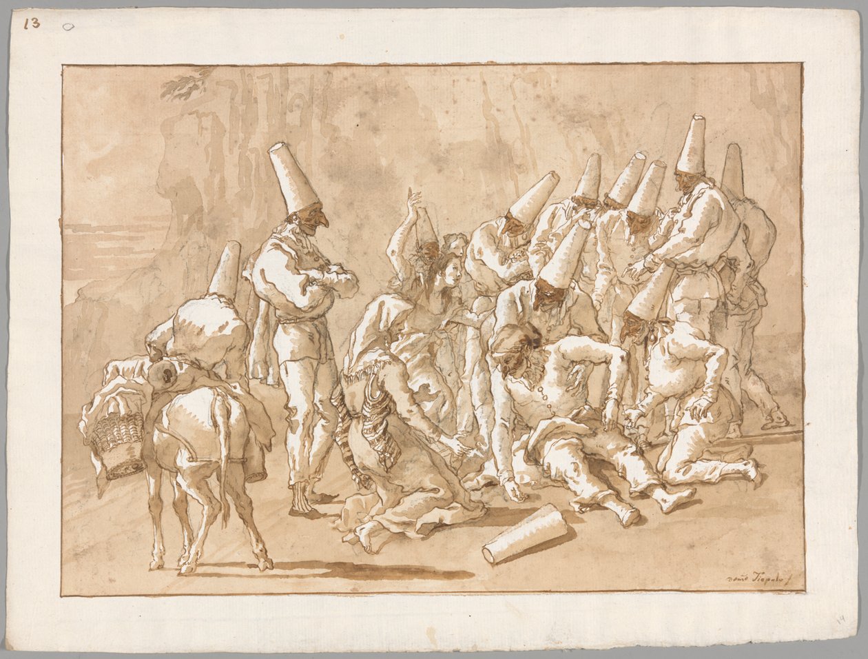 Punchinello kollapser på veien av Giovanni Domenico Tiepolo