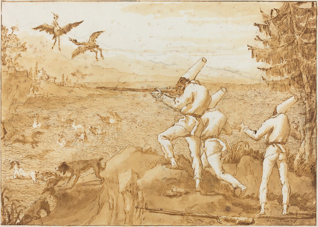 Punchinellos jakt på vannfugler av Giovanni Domenico Tiepolo