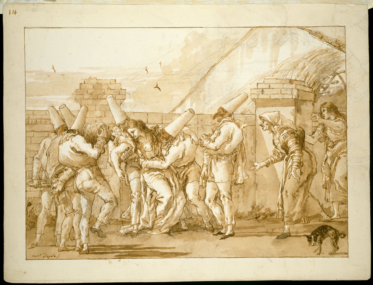 Punchinellos elskerinne besvimer av Giovanni Domenico Tiepolo