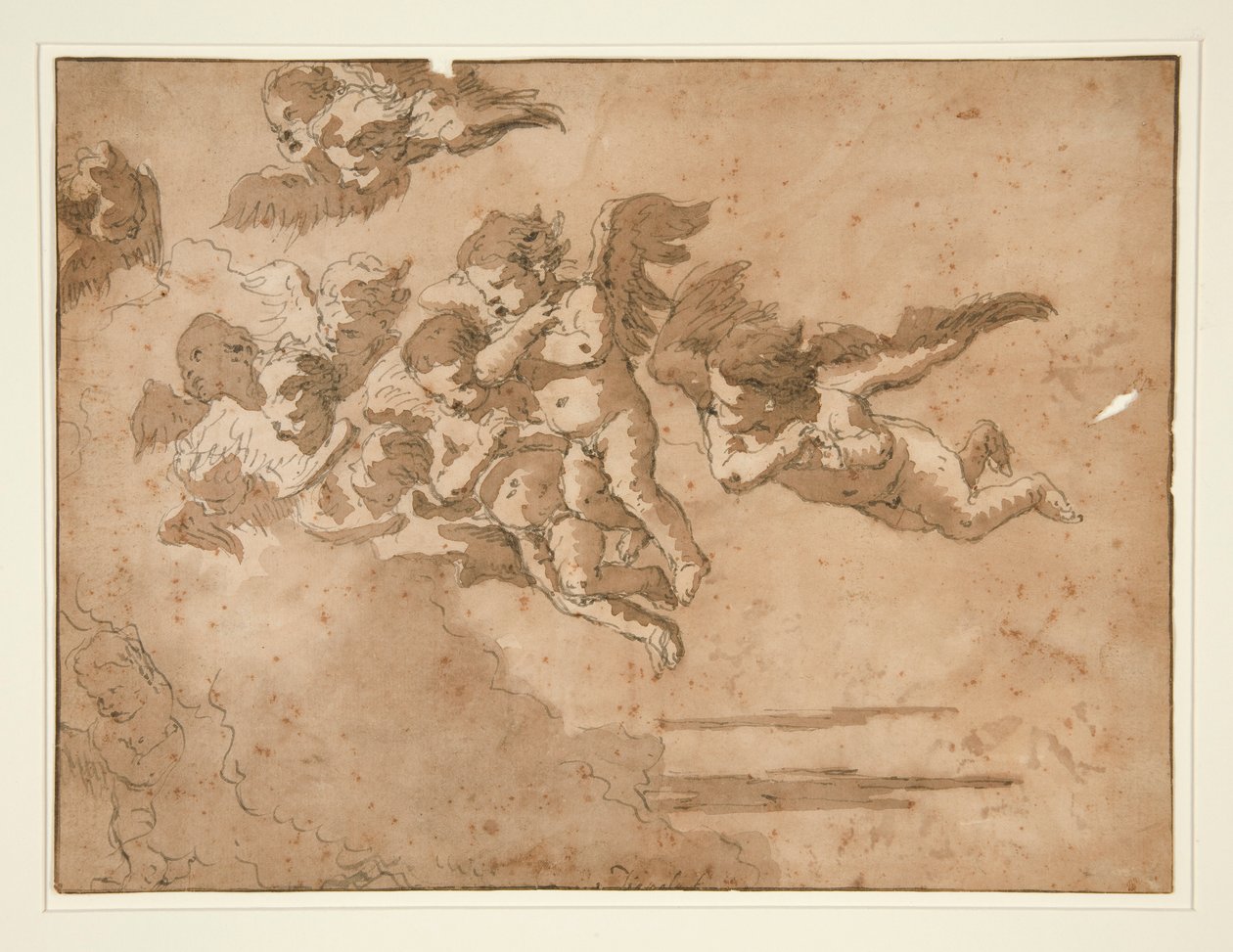 Putti flyr i skyer av Giovanni Domenico Tiepolo