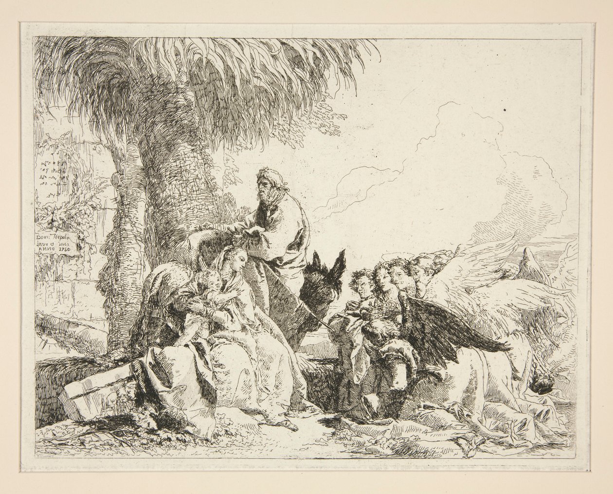 Hvil under flukten til Egypt, fra serien Idee pittoresche sopra la fuga in Egitto (Flight into Egypt) av Giovanni Domenico Tiepolo