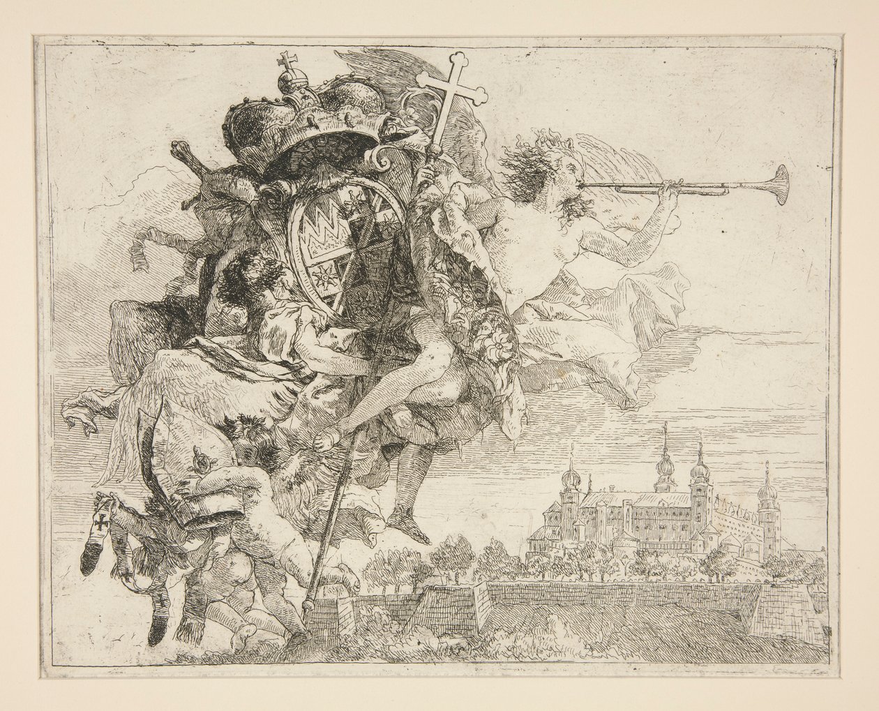 The Arms of Carl Philipp von Greiffenklau, fra serien Picturesque Ideas over the Flight into Egypt (Flight into Egypt) av Giovanni Domenico Tiepolo
