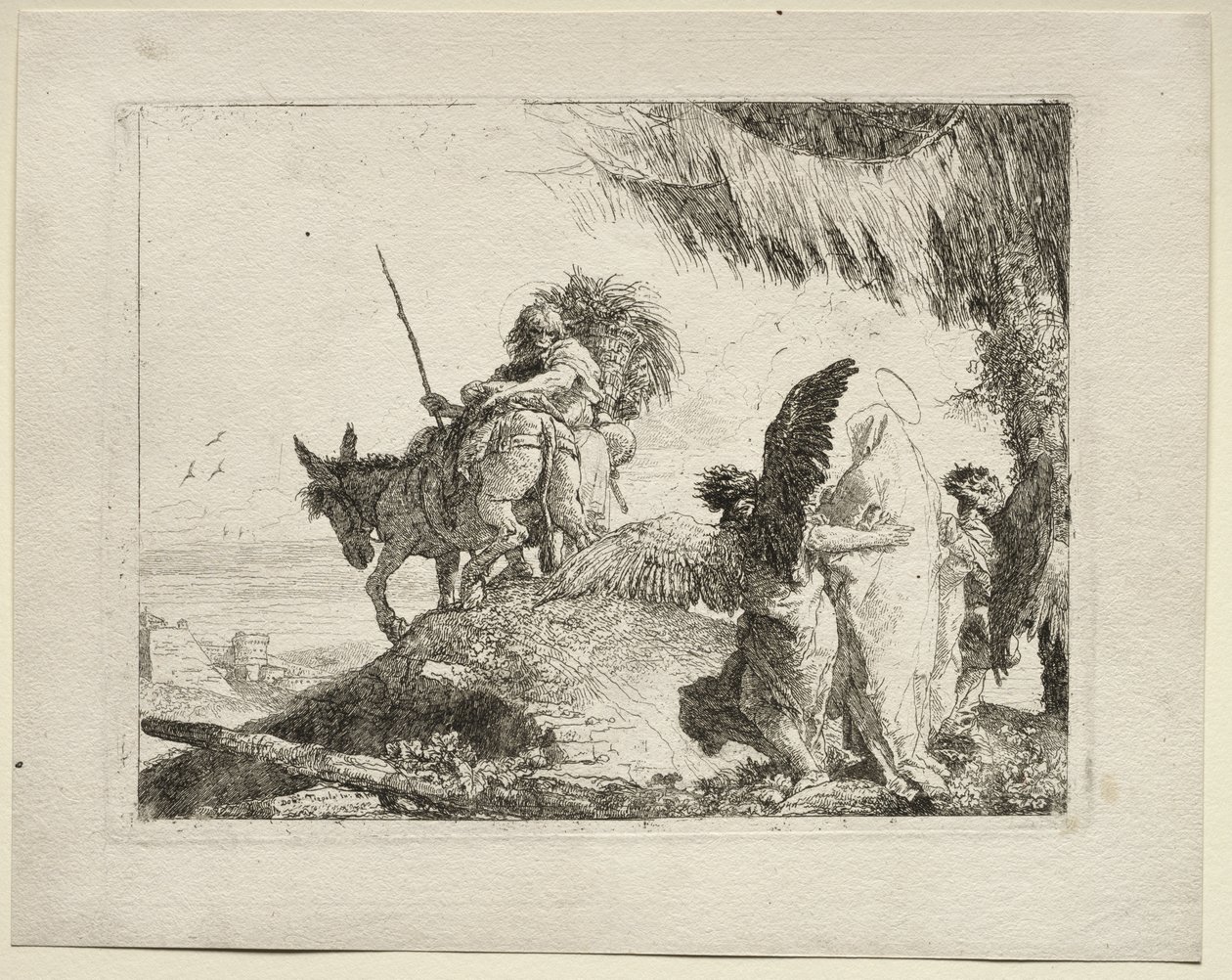 The Flight into Egypt: The Flight with the Madonna at Right Supported by Angels av Giovanni Domenico Tiepolo