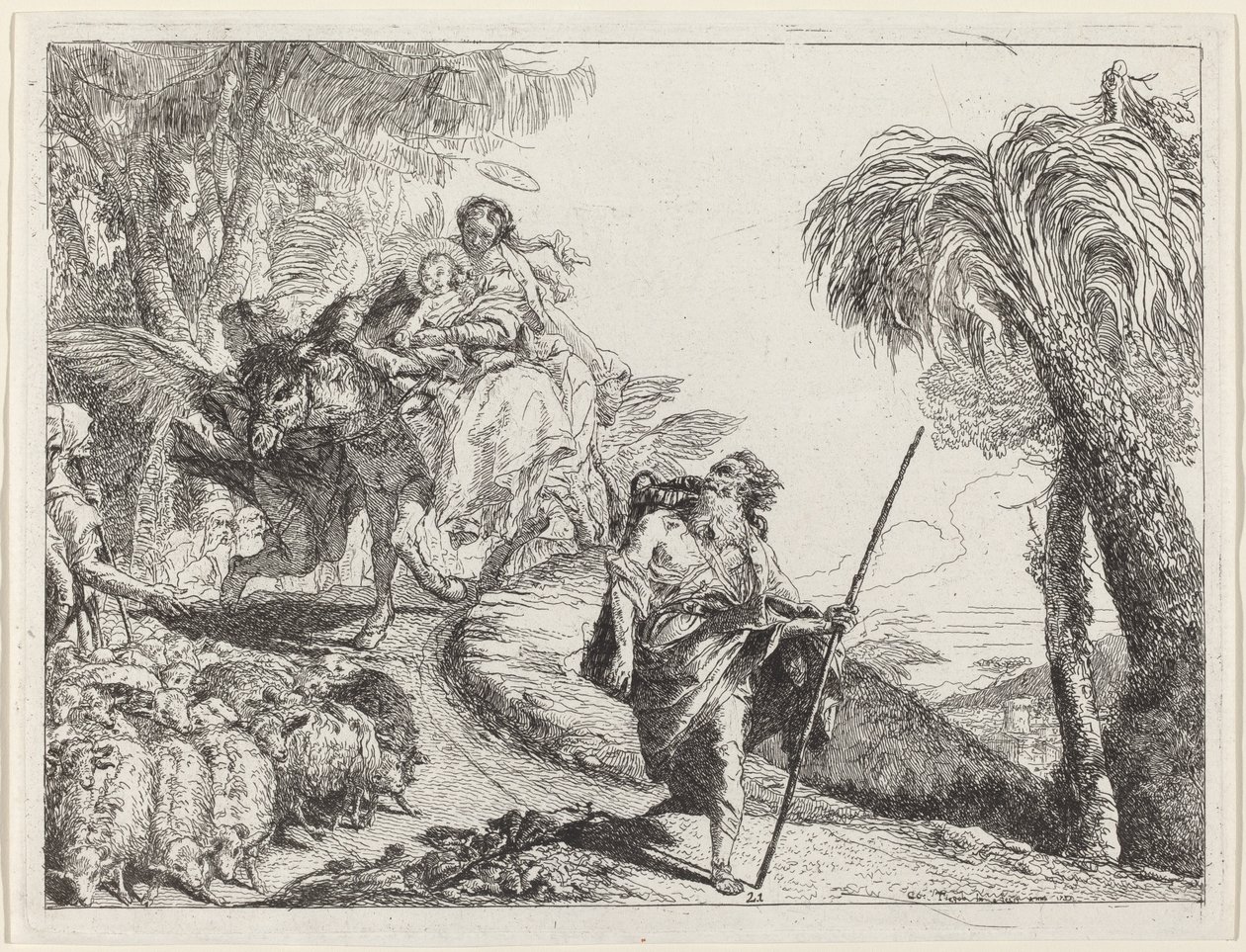 Flukten med Joseph i forgrunnen av Giovanni Domenico Tiepolo