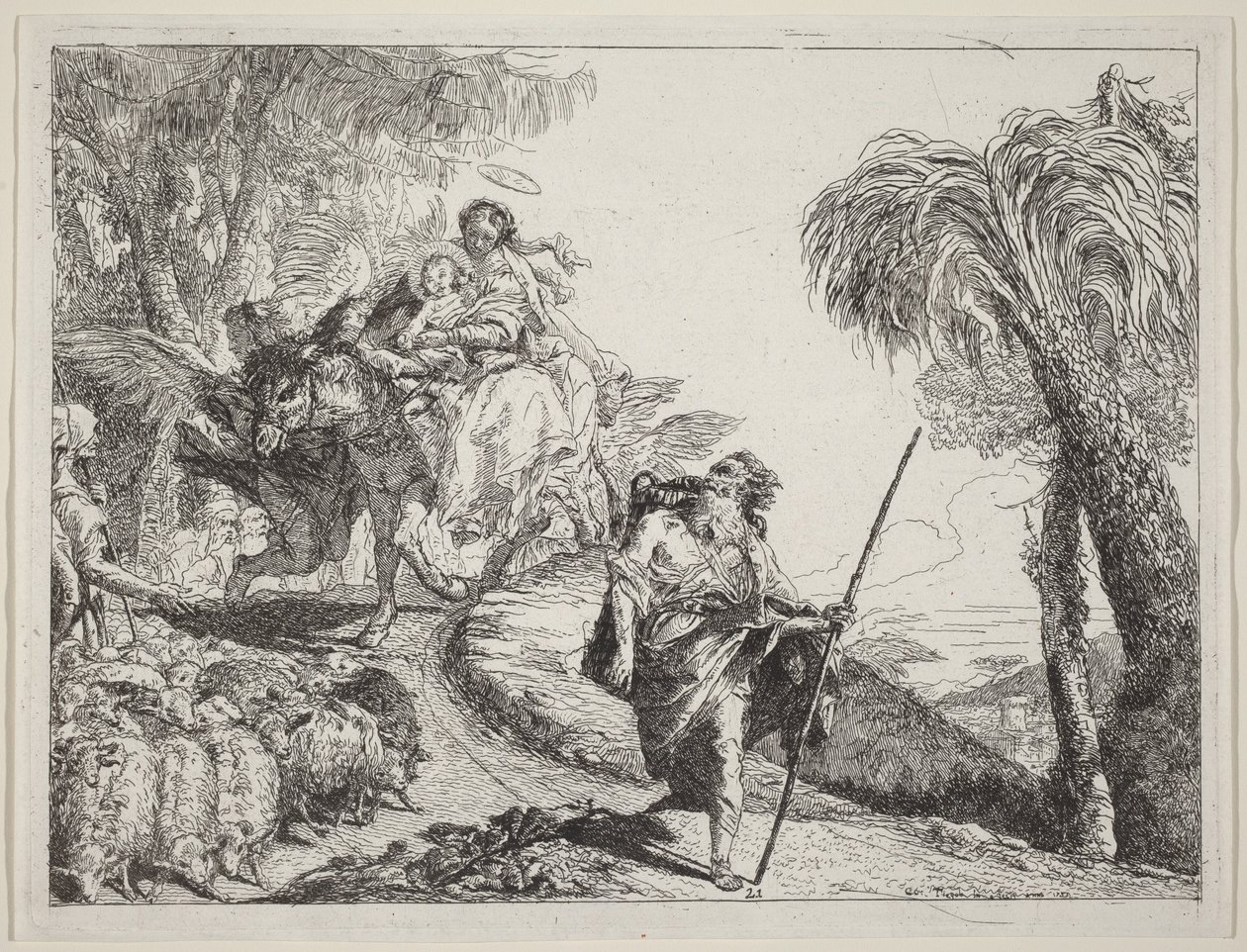 Flukten med Josef i forgrunnen av Giovanni Domenico Tiepolo