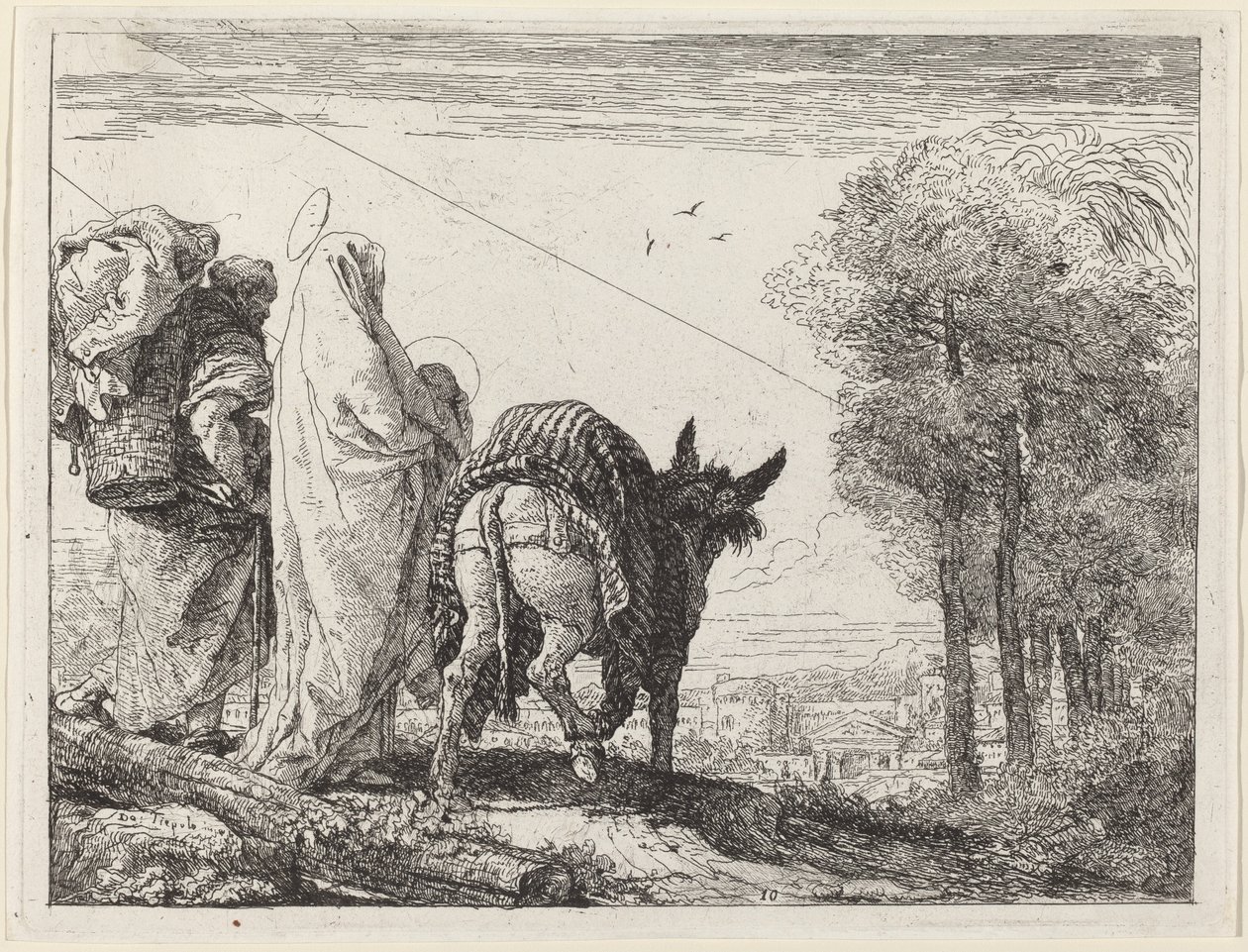 Flykten med den hellige familie til venstre av Giovanni Domenico Tiepolo