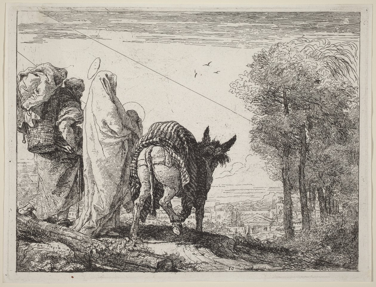 Flukten med den hellige familie til venstre av Giovanni Domenico Tiepolo