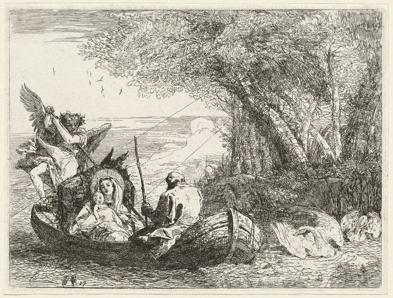 Den hellige familie blir ferget over elven av Giovanni Domenico Tiepolo