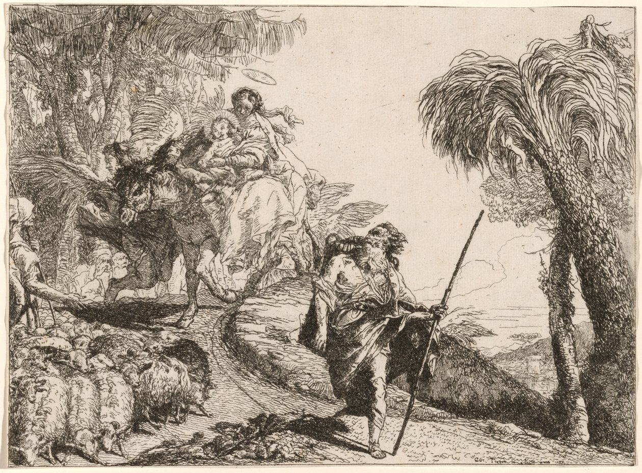 Den hellige familie går ned en sti nær hyrder av Giovanni Domenico Tiepolo