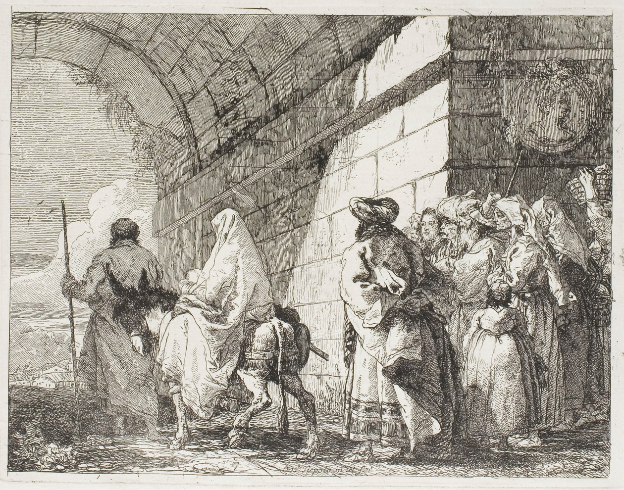 The Holy Family Leaving by a City Gate, plate syv fra The Flight into Egypt av Giovanni Domenico Tiepolo