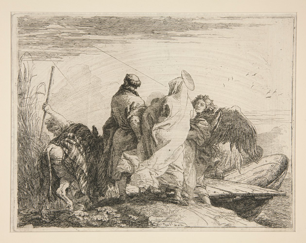 The Holy Family Leaving the Bank of the River, fra serien Idee pittoresche sopra la fuga in Egitto (Flight into Egypt) av Giovanni Domenico Tiepolo