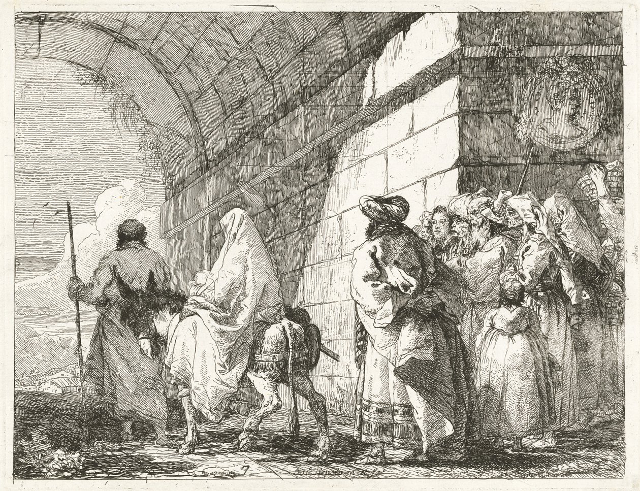Den hellige familie går under en bybue av Giovanni Domenico Tiepolo
