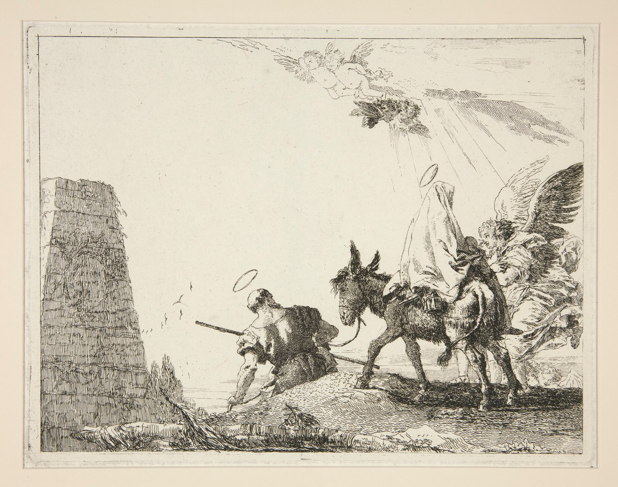 The Holy Family Passing a Pyramid, fra serien Idee pittoresche sopra la fuga in Egitto (Flight into Egypt) av Giovanni Domenico Tiepolo