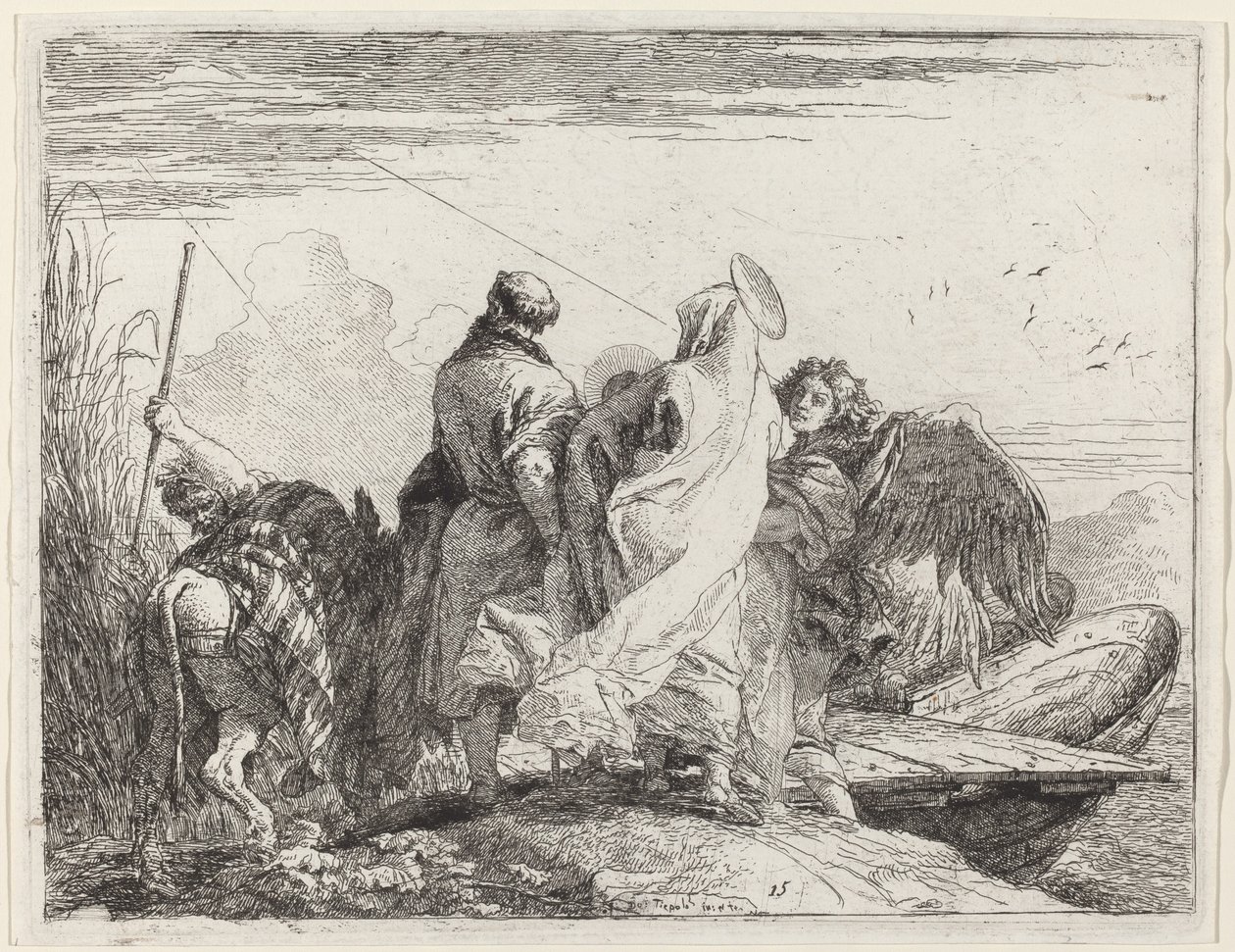 Den hellige familie forbereder seg på å gå om bord av Giovanni Domenico Tiepolo