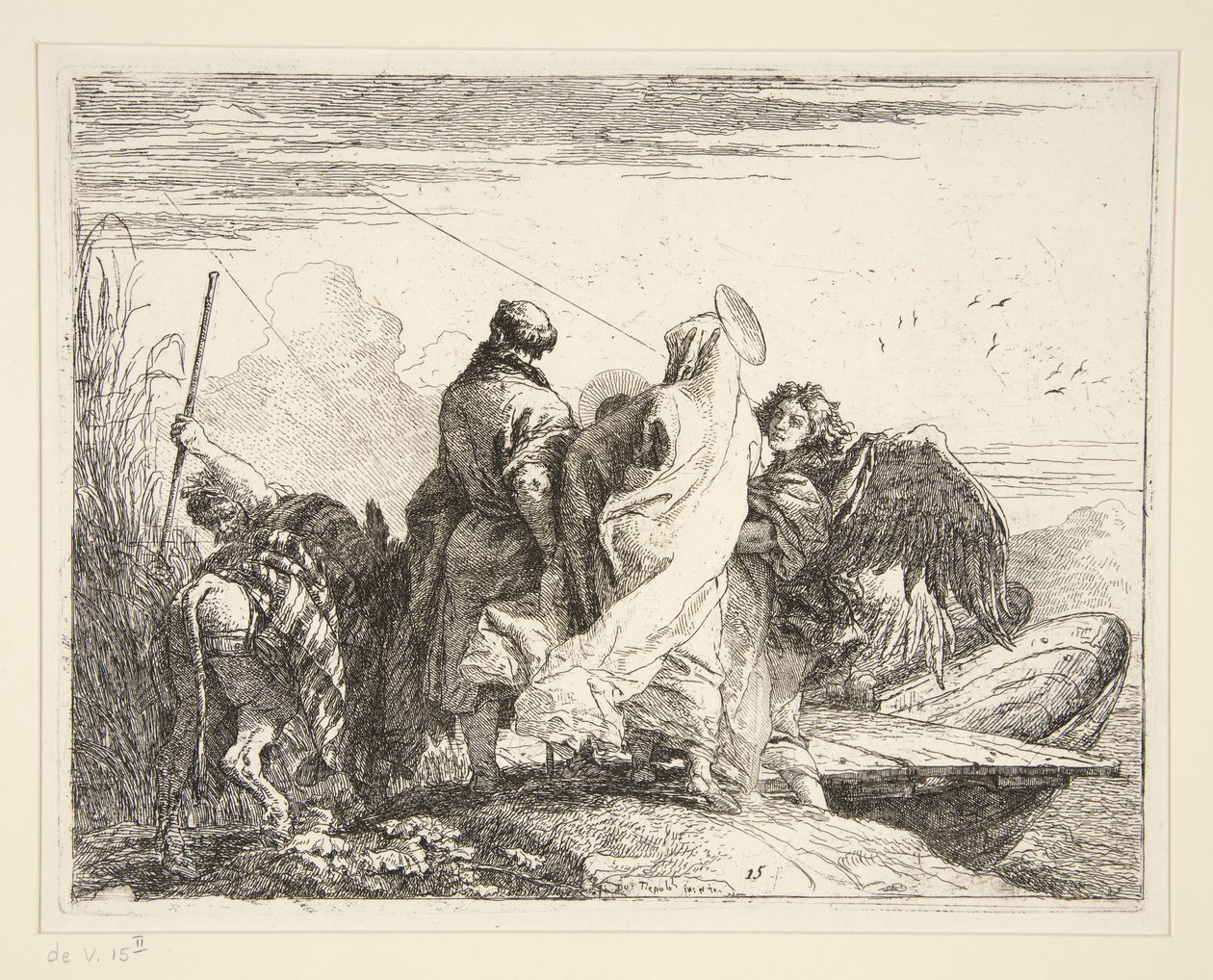 The Holy Family by a River, fra serien Idee pittoresche sulla fuga in Egitto (Flight into Egypt) av Giovanni Domenico Tiepolo