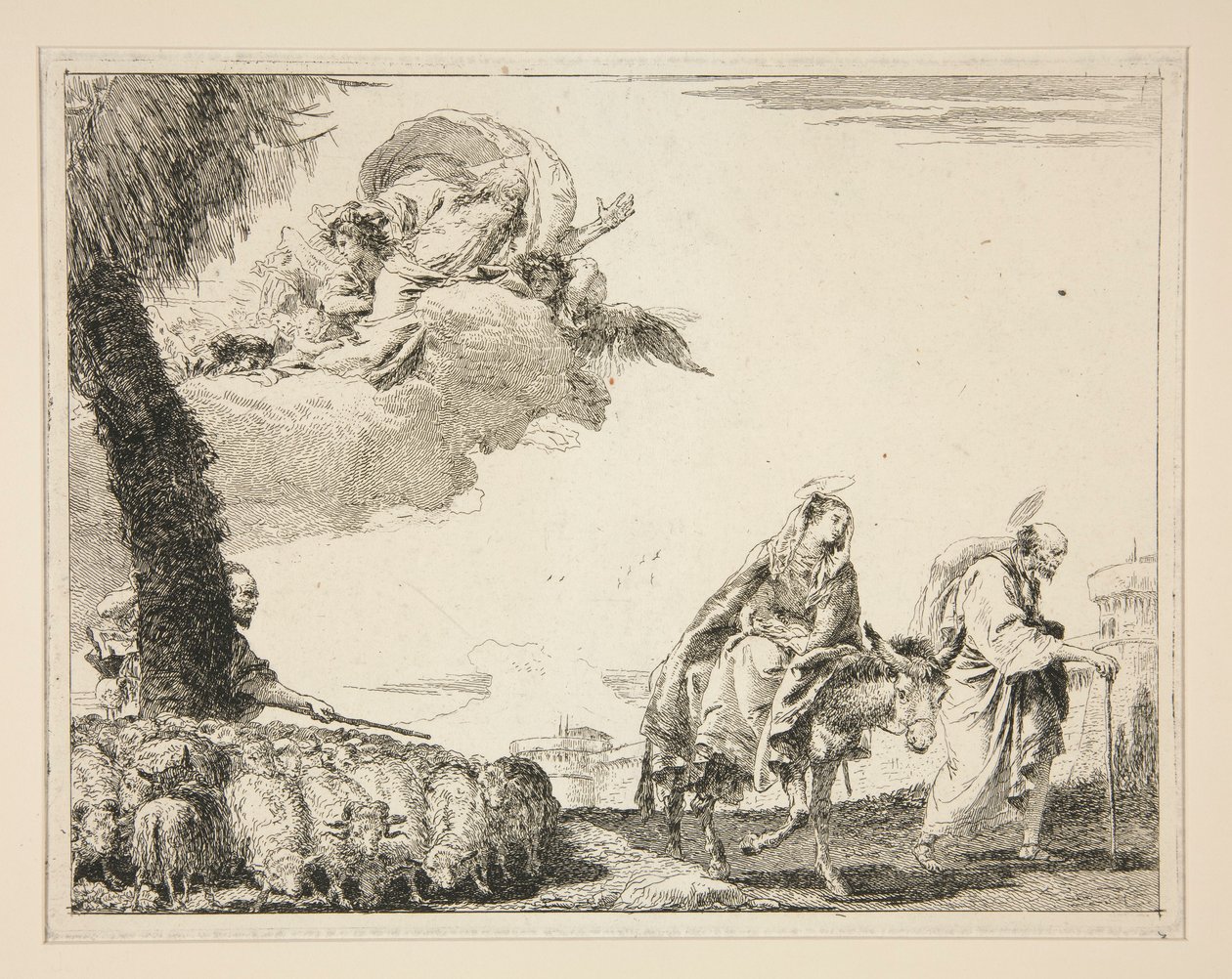 The Holy Family, fra serien Flight into Egypt av Giovanni Domenico Tiepolo