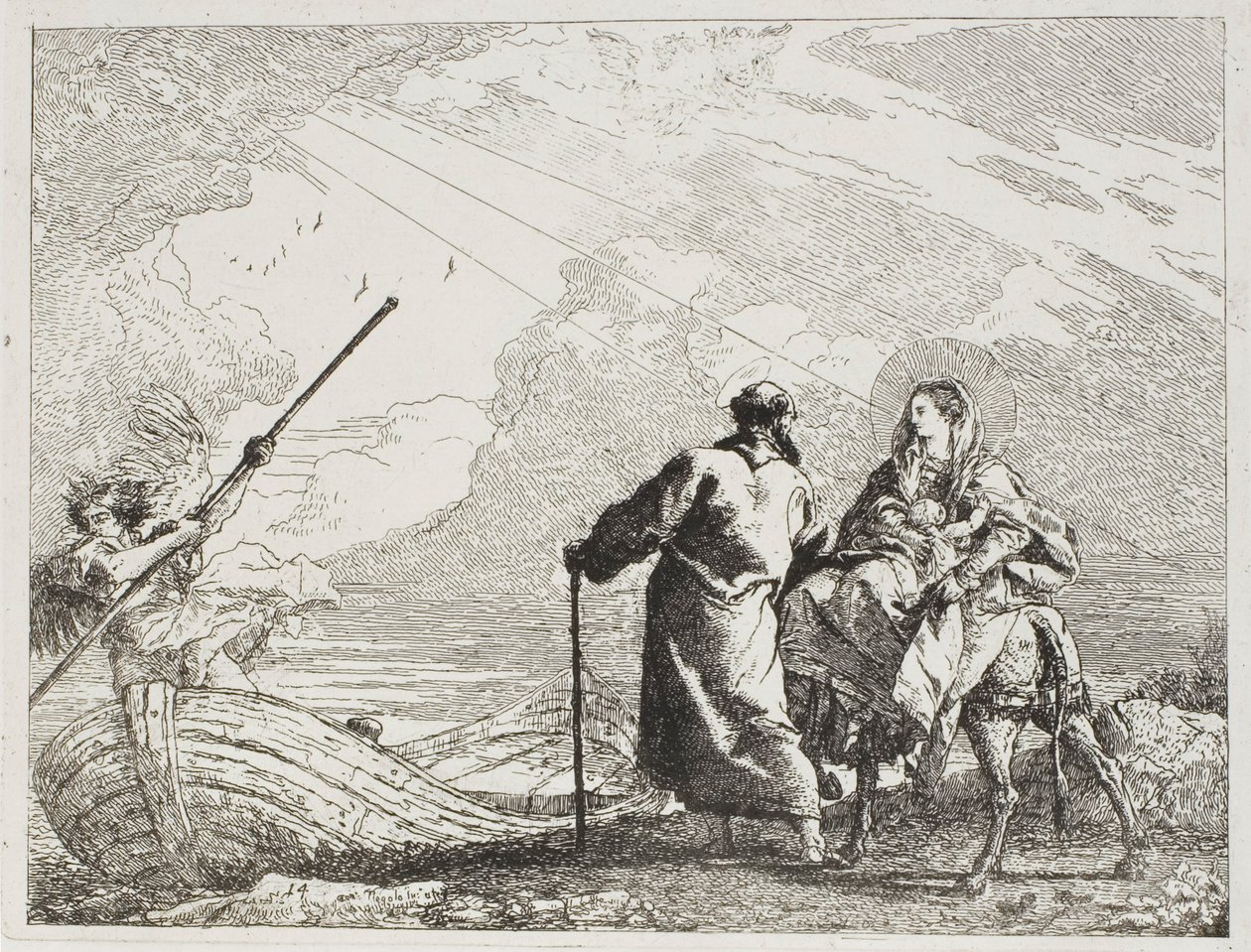 The Holy Family on the Bank of a River, plate fjorten fra The Flight into Egypt av Giovanni Domenico Tiepolo