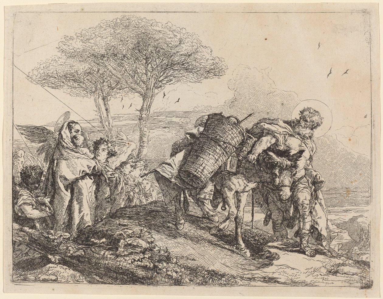 Madonnaen og barnet til venstre, med en fil med engler av Giovanni Domenico Tiepolo