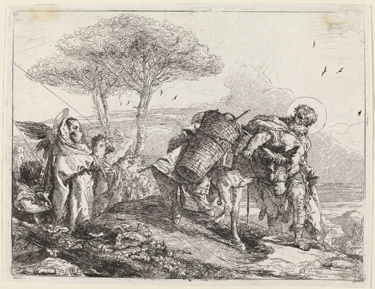Madonnaen og barnet til venstre, med en fil med engler av Giovanni Domenico Tiepolo