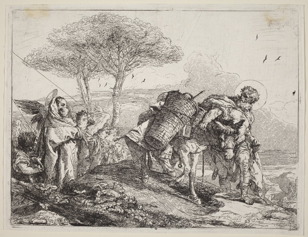 Madonnaen og barnet til venstre med en rekke engler av Giovanni Domenico Tiepolo
