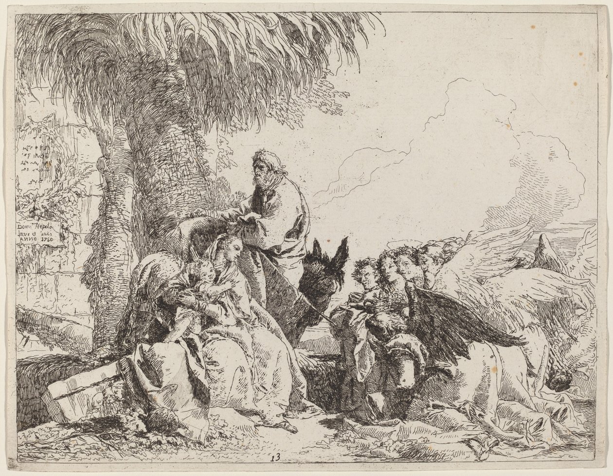 The Rest on the Flight, med Adoring Angels av Giovanni Domenico Tiepolo