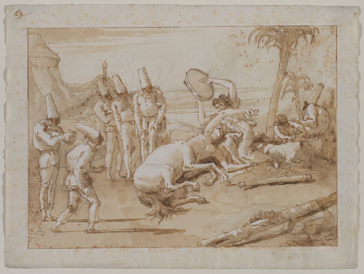 Kvinnen med en tamburin, 1790-tallet. av Giovanni Domenico Tiepolo