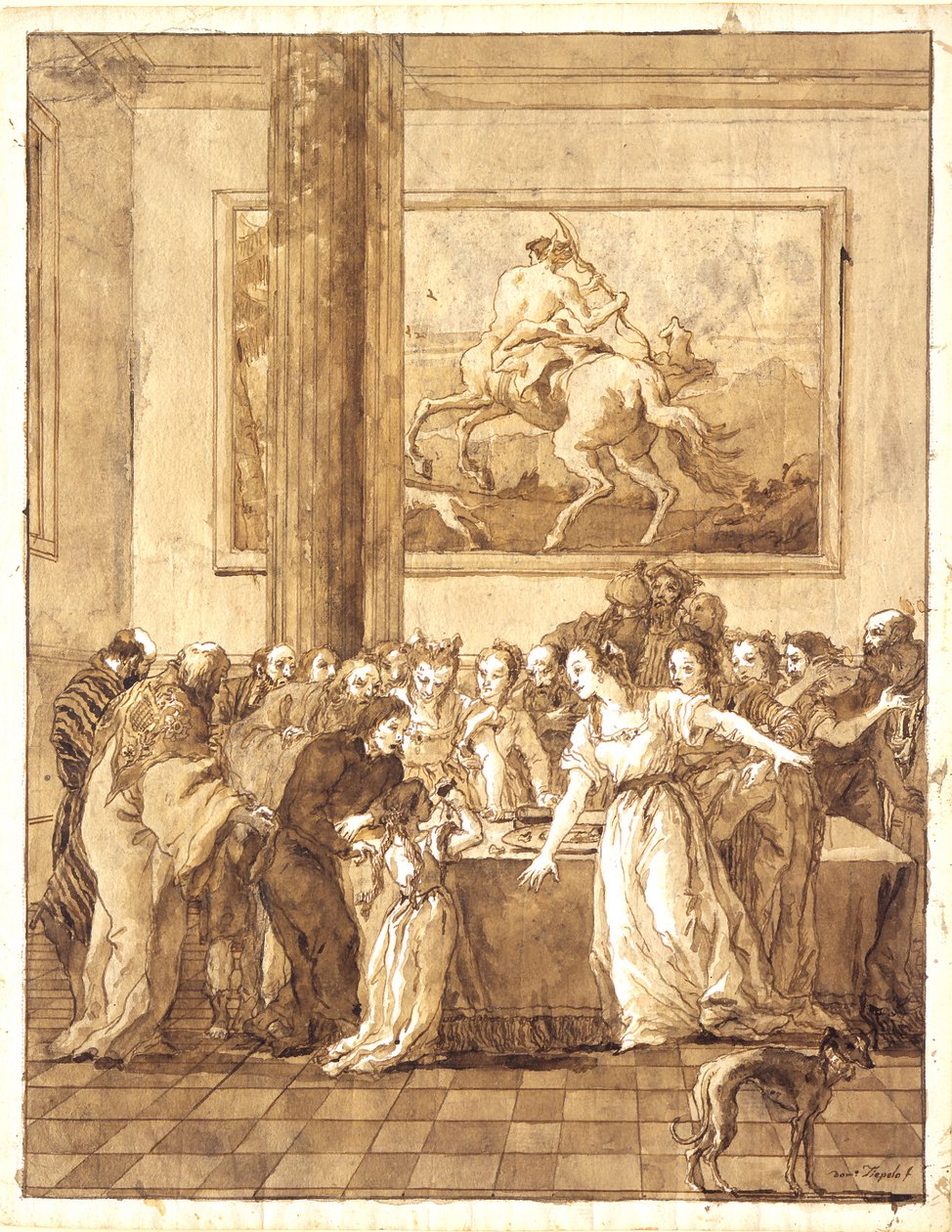 Den unge jomfruen mottar skarlagen og det rene purpuret av Giovanni Domenico Tiepolo