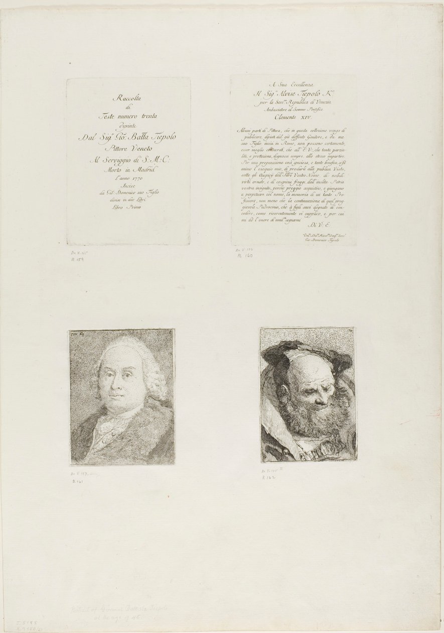Tittelside, Dedikasjon, Portrett av Giambattista Tiepolo, Bearded Old Man av Giovanni Domenico Tiepolo