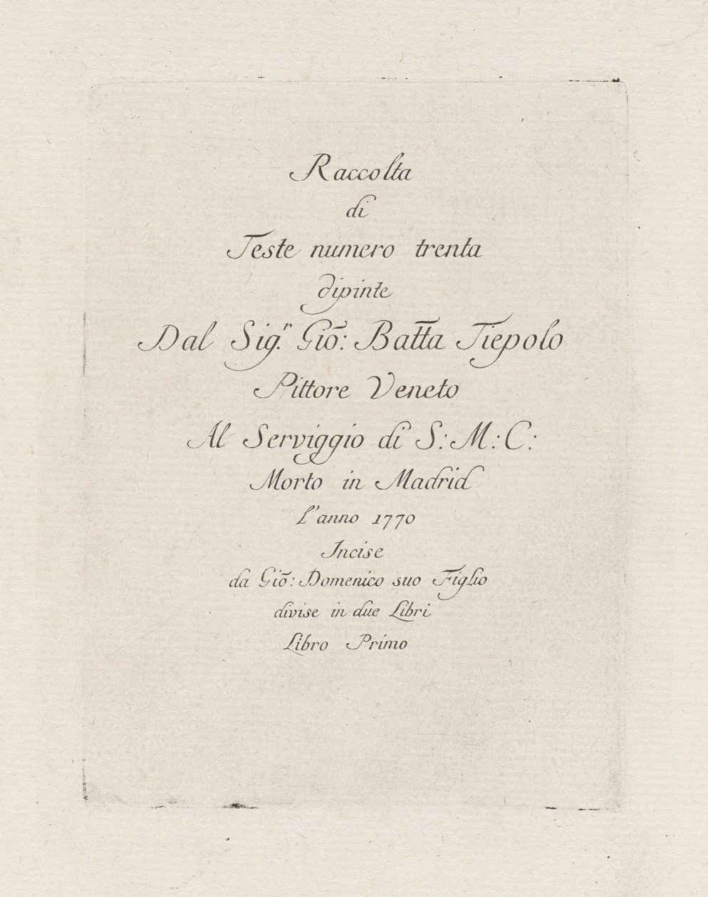 Tittelside, fra Raccolta di Teste (samling av hoder) av Giovanni Domenico Tiepolo