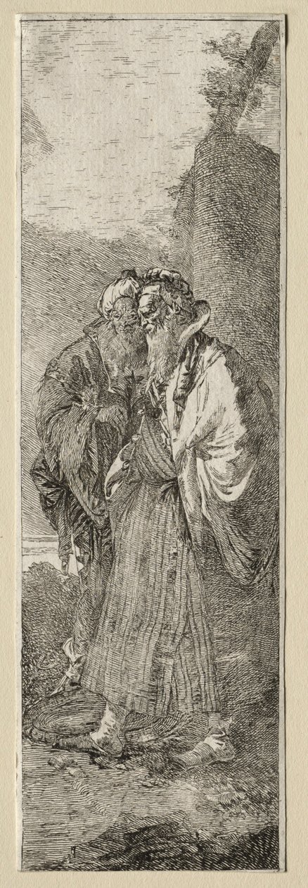 To gamle menn i et landskap. av Giovanni Domenico Tiepolo