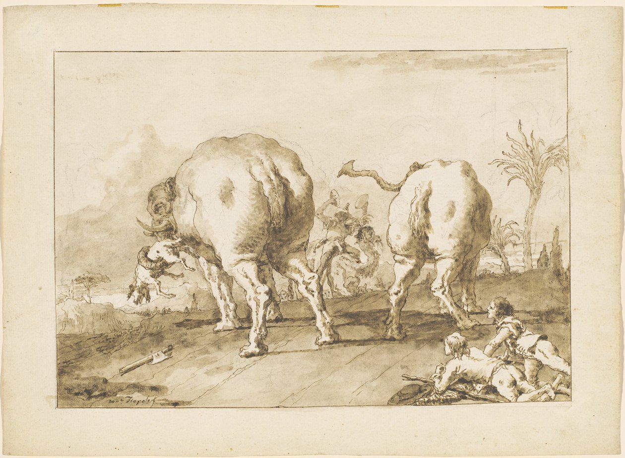 To rasende elefanter av Giovanni Domenico Tiepolo