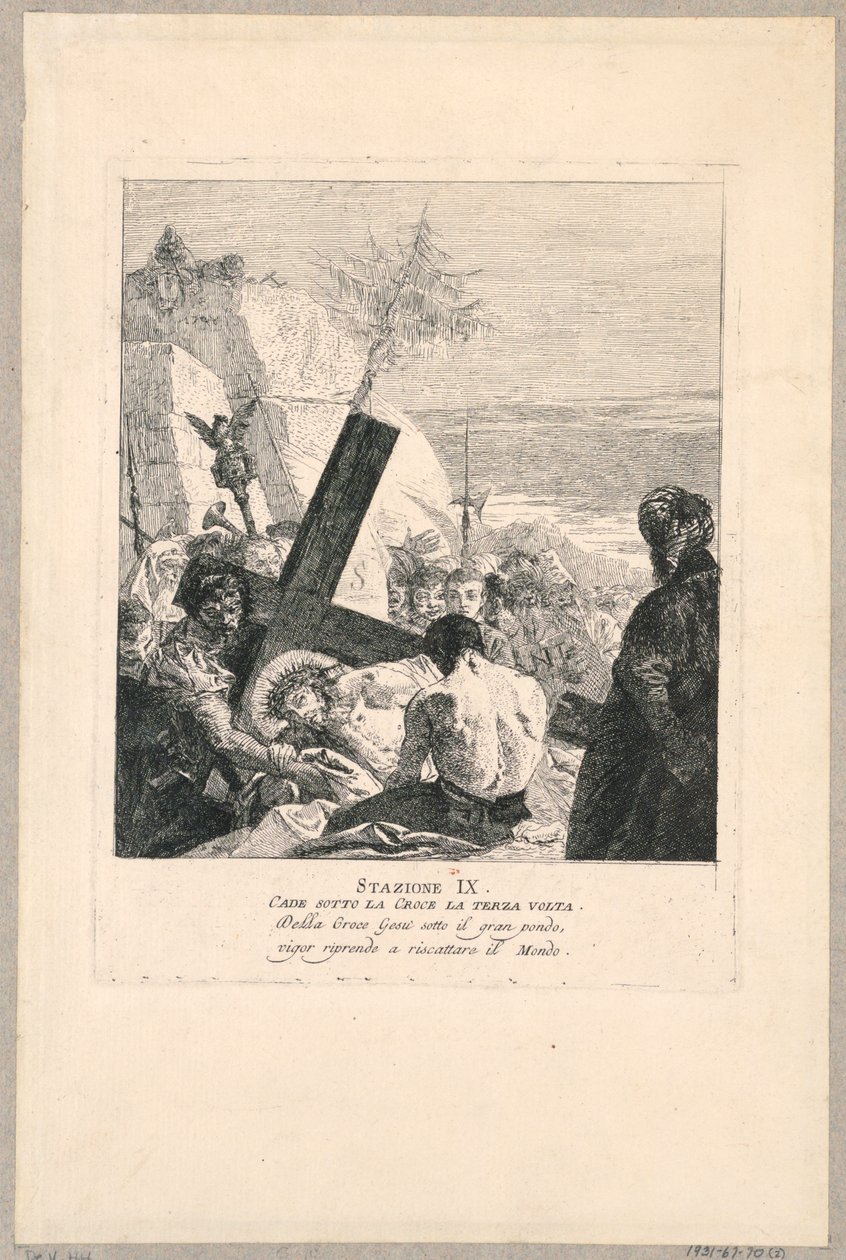 Via crucis - stasjon IX, faller han under korset tredje gang av Giovanni Domenico Tiepolo