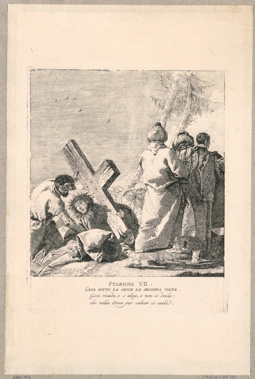Via crucis - stasjon VII, faller han under korset andre gang av Giovanni Domenico Tiepolo