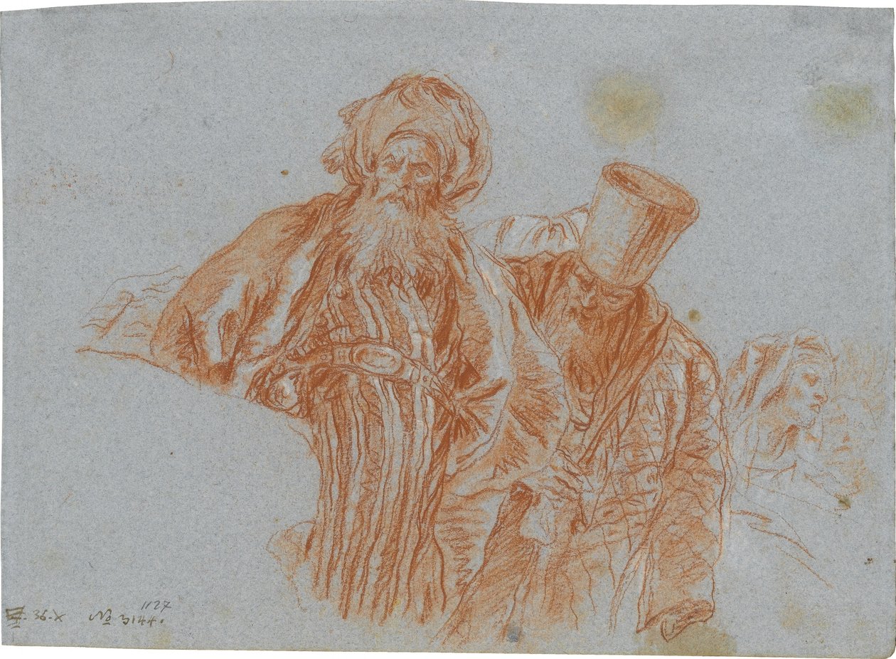 To orientalske kjøpmenn; verso: Venstre hånd som holder et krusifiks av Giovanni Domenico Tiepolo